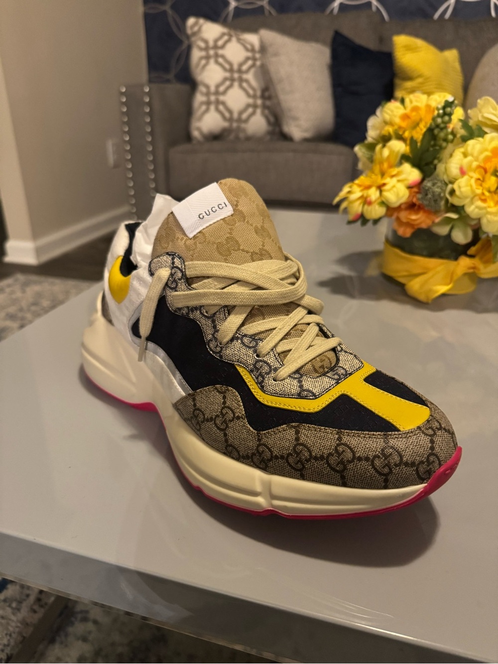 Gucci  GG Monogram Runner Sneaker in Beige, Yellow & Black